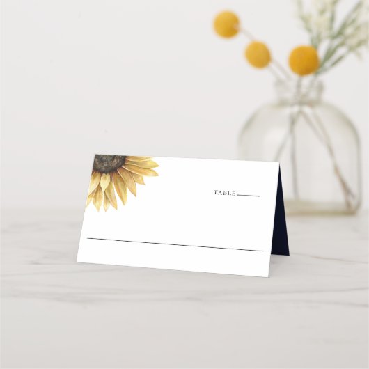Rustic Sunflower Navy Blue Wedding Plaatskaartje (Voorkant)