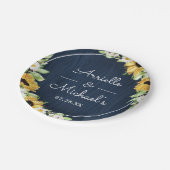 Rustic Sunflower Navy Blue Wood Background Weddens Papieren Bordje (Gekanteld)