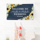 Rustic Sunflower Navy Blue Wood Background Weddens Spandoek (Insitu)