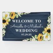Rustic Sunflower Navy Blue Wood Background Weddens Spandoek (Horizontaal)