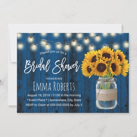 Rustic Sunflower Navy Blue Wood Vrijgezellenfeest Kaart (Voorkant)