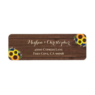 Rustic Sunflower Navy Rozen Floral Return Address Etiket
