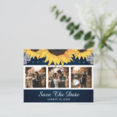 Rustic Sunflower Navy Wedding Photo Save the Date Aankondigingskaart (Staand voorkant)