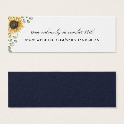 Rustic Sunflower Navy Wedding Website RSVP Mini Visitekaartjes (Voorkant /achterkant)