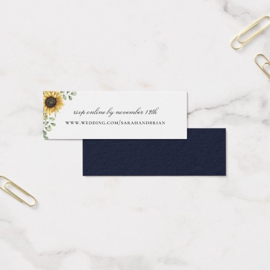Rustic Sunflower Navy Wedding Website RSVP Mini Visitekaartjes (Kantoor)