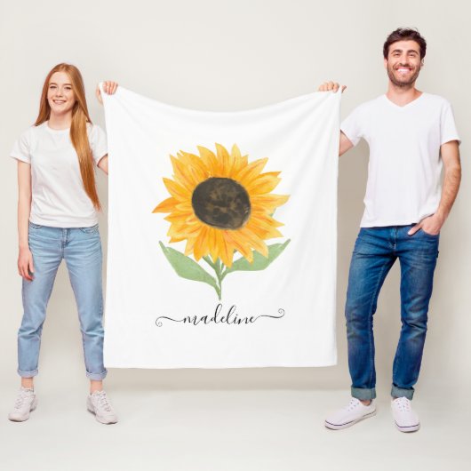 Rustic Sunflower Personalized Name Script Fleece Deken (In situ)