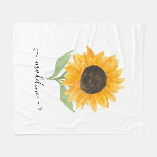 Rustic Sunflower Personalized Name Script Fleece Deken (Voorkant (Horizontaal))