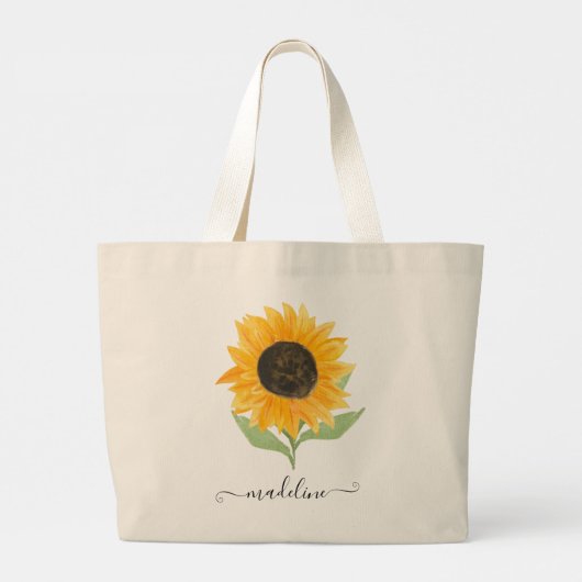 Rustic Sunflower Personalized Name Script Grote Tote Bag (Achterkant)