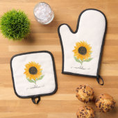 Rustic Sunflower Personalized Name Script Ovenwant & Pannenlap Set (Top down)
