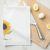 Rustic Sunflower Personalized Name Script Theedoek (Quarter Fold)