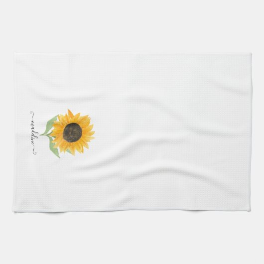 Rustic Sunflower Personalized Name Script Theedoek (Horizontaal)