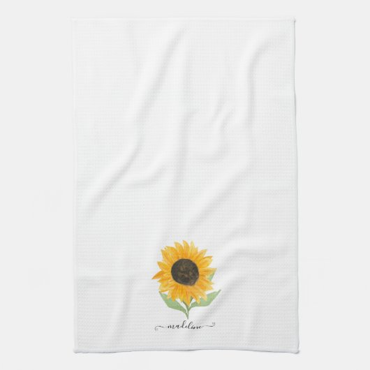 Rustic Sunflower Personalized Name Script Theedoek (Verticaal)