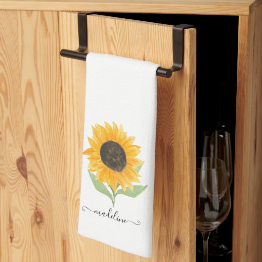 Rustic Sunflower Personalized Name Script Theedoek (Derde Gevouwen)