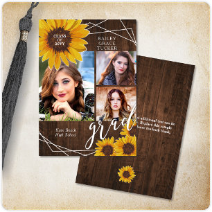 Rustic Sunflower Photo Collage Afstuderen Aankondiging