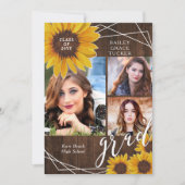 Rustic Sunflower Photo Collage Afstuderen Aankondiging (Voorkant)