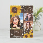 Rustic Sunflower Photo Collage Afstuderen Aankondiging (Staand voorkant)