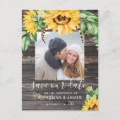 Rustic Sunflower Photo Script Save the Date Aankondigingskaart (Voorkant)