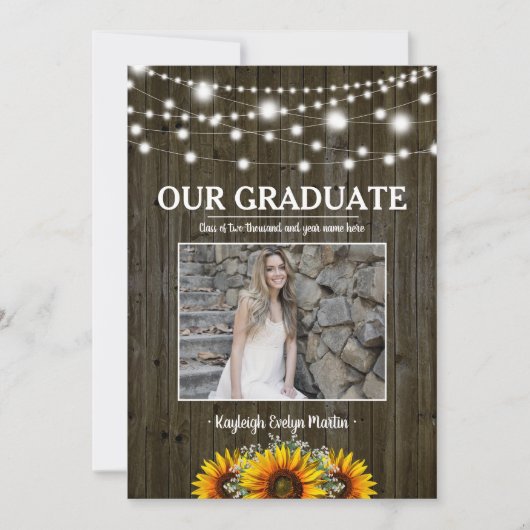 Rustic Sunflower Photo Template Graduparty Kaart (Voorkant)
