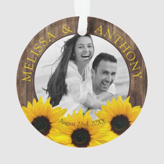 Rustic Sunflower Photo Wedding Save the Date Ornament (achterkant)