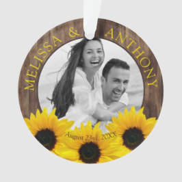 Rustic Sunflower Photo Wedding Save the Date Ornament