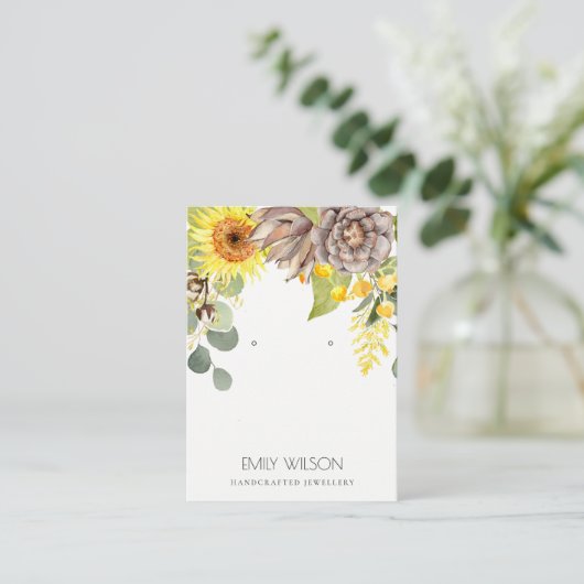 RUSTIC SUNFLOWER PINE FLORAL EARRING DISPLAY LOGO VISITEKAARTJE (Staand voorkant)