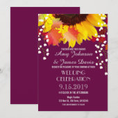 Rustic Sunflower Plum Wedding Invitting Kaart (Voorkant / Achterkant)