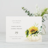Rustic Sunflower Pumpkin Floral Save the Date Kaar Bedankkaart (Staand voorkant)