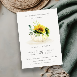 Rustic Sunflower Pumpkin Floral Vow Renewal Invite Bedankkaart