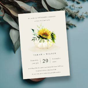Rustic Sunflower Pumpkin Floral Vow Renewal Invite Bedankkaart