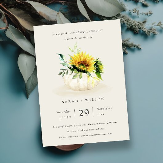 Rustic Sunflower Pumpkin Floral Vow Renewal Invite Bedankkaart