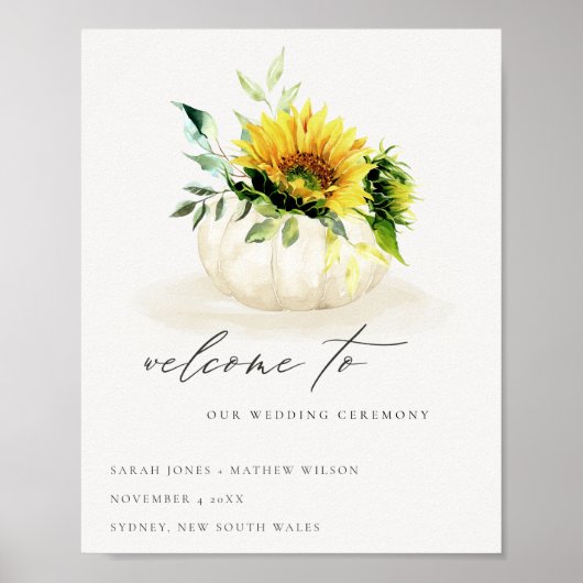 Rustic Sunflower Pumpkin Floral Waterverf Welkom Poster (Voorkant)