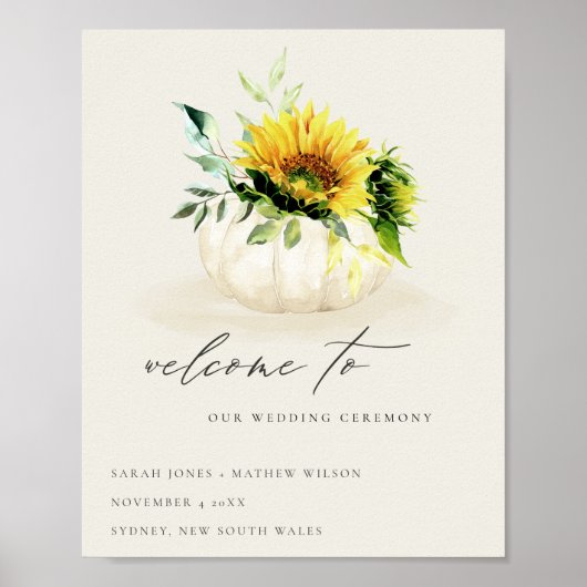 Rustic Sunflower Pumpkin Floral Waterverf Welkom Poster (Voorkant)