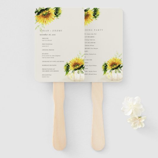 Rustic Sunflower Pumpkin Floral Wedding Programme Handwaaier (Voorkant en achterkant)
