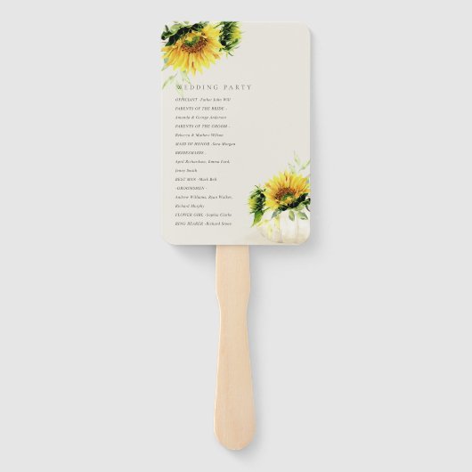 Rustic Sunflower Pumpkin Floral Wedding Programme Handwaaier (Achterkant)