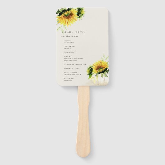 Rustic Sunflower Pumpkin Floral Wedding Programme Handwaaier (Voorkant)