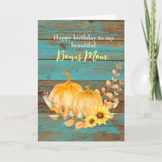 Rustic Sunflower Pumpkin Herfst Birthday Bonus Kaart (Voorkant)