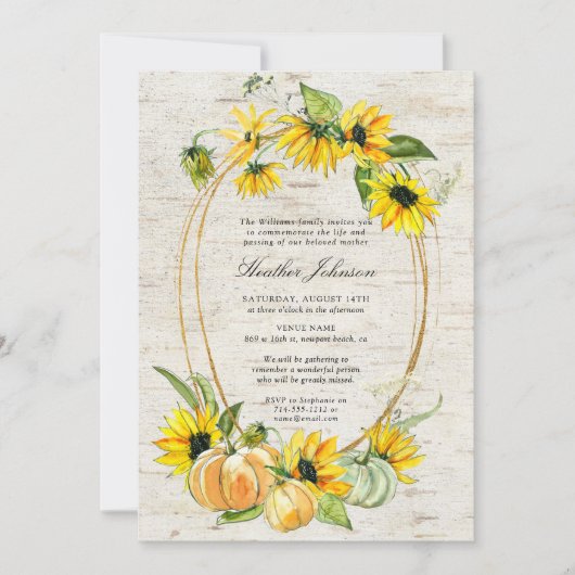 Rustic Sunflower Pumpkin Memorial Service Kaart (Voorkant)