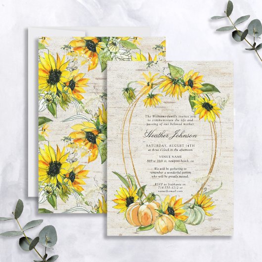 Rustic Sunflower Pumpkin Memorial Service Kaart