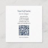 Rustic Sunflower QR code Boho Navy Blue Vierkante Visitekaartje (Achterkant)
