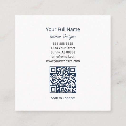 Rustic Sunflower QR code Boho Navy Blue Vierkante Visitekaartje (Achterkant)