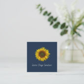 Rustic Sunflower QR code Boho Navy Blue Vierkante Visitekaartje (Staand voorkant)