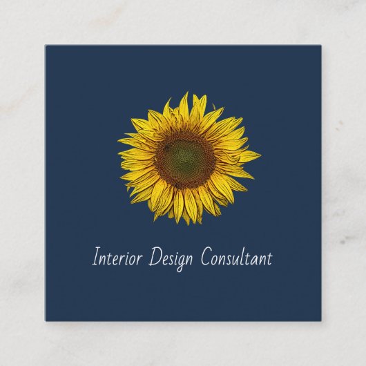 Rustic Sunflower QR code Boho Navy Blue Vierkante Visitekaartje (Voorkant)