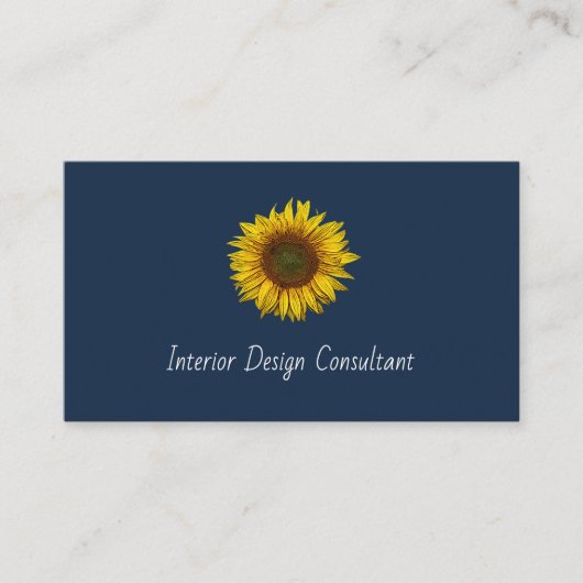 Rustic Sunflower QR code Boho Navy Blue Visitekaartje (Voorkant)