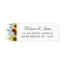 Rustic Sunflower Red Floral Wedding Return Address Etiket