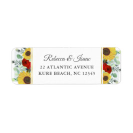Rustic Sunflower Red Floral Wedding Return Address Etiket