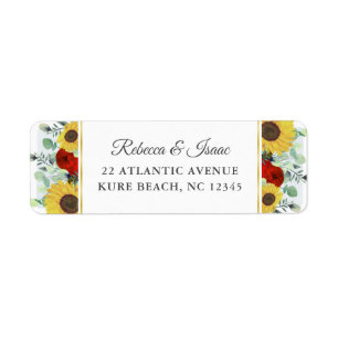 Rustic Sunflower Red Floral Wedding Return Address Etiket