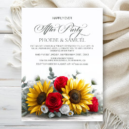 Rustic Sunflower Red Rose Wedding After Party Kaart