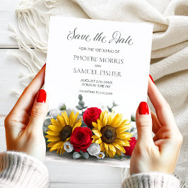 Rustic Sunflower Red Rose Wedding Save the Date