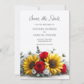 Rustic Sunflower Red Rose Wedding Save the Date (Voorkant)