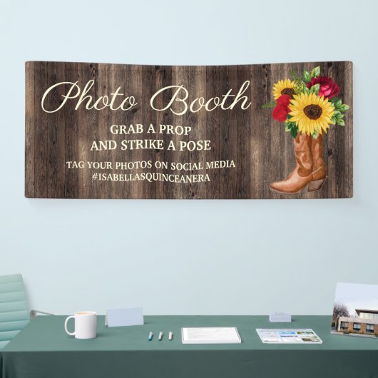 Rustic Sunflower Red Roses Boots Photo Booth Spandoek (Beurs)